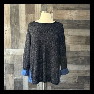Soft surroundings black knit sweater 3XLarge denim dark feminine linen western